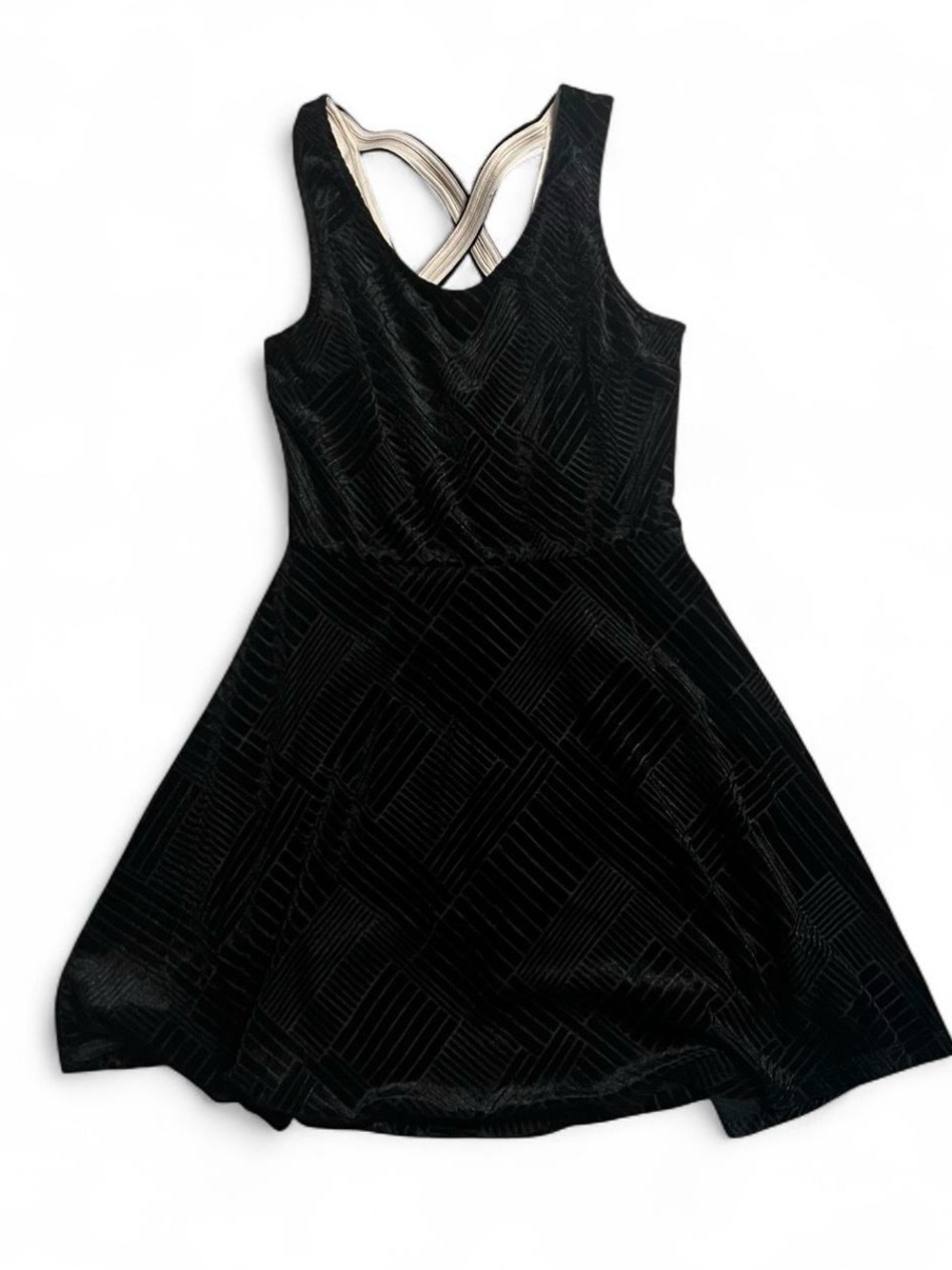 Candie's Black Velvet Fit-and-Flare Dress with Crisscross Metallic Straps #y2K